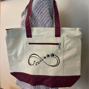 Dog Mom Tote Bag 🐾 Paw Print Infinity Love Canvas Tote Gift Zipper Pocket